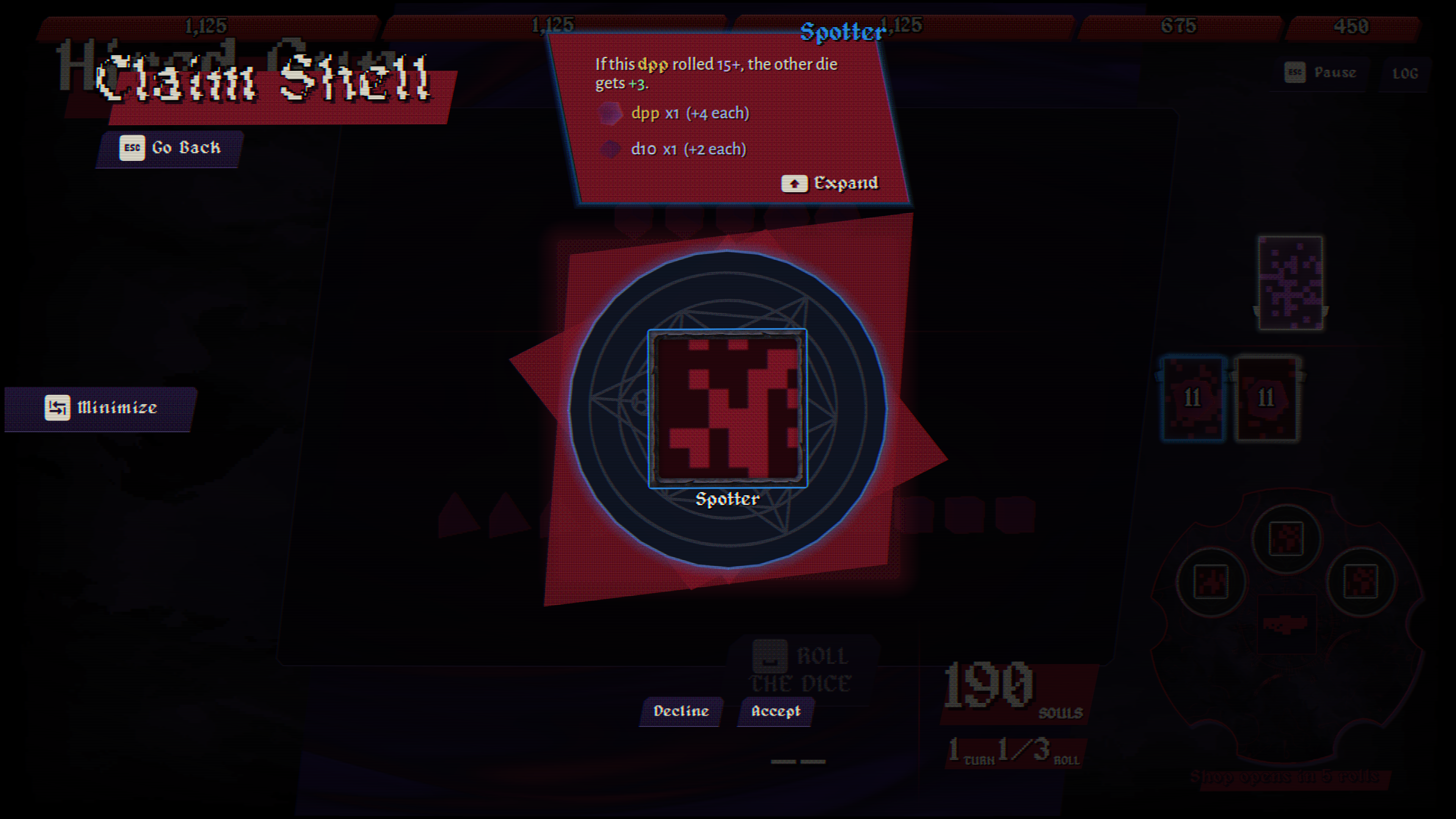 Dangidice claim shell reward — adding the Spotter shell to a dice gun chamber